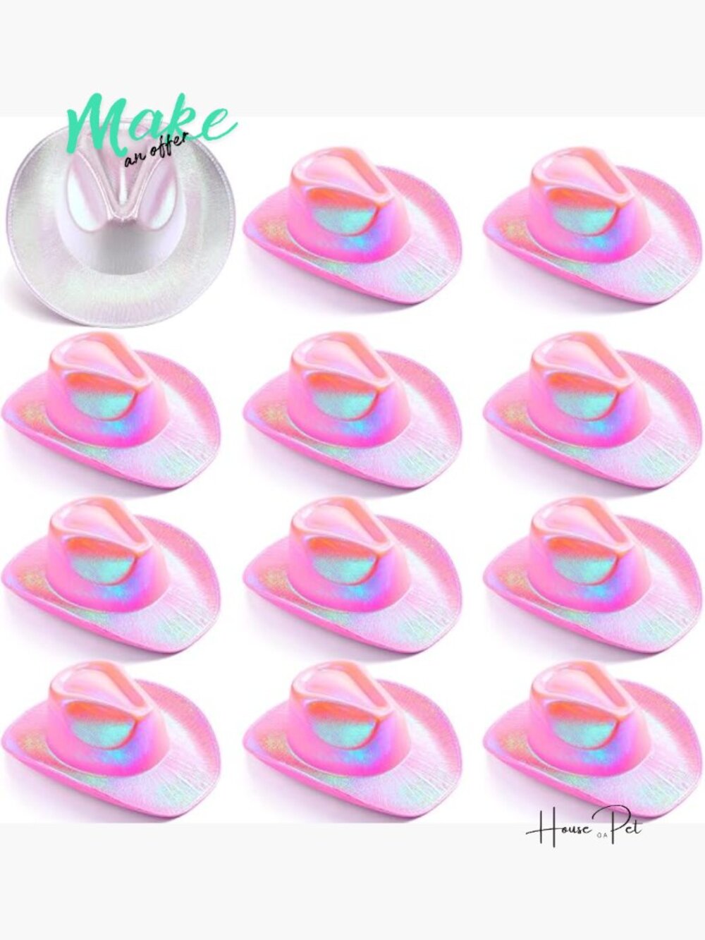 12 Bachelorette Cowgirl Hats Holographic Bride Cowboy Hat Party Headwear